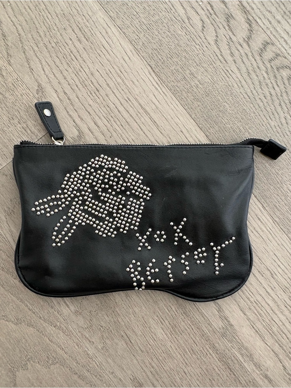 Betsey Johnson Black Studded Rose Zip Clutch